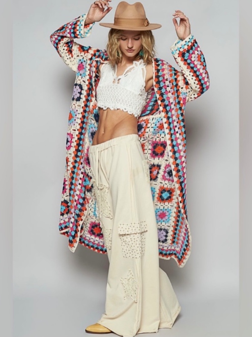 POL One Size crochet squared open front Cardigan